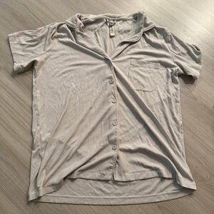 SKIMS Cream Button-Up Sleep Shirt